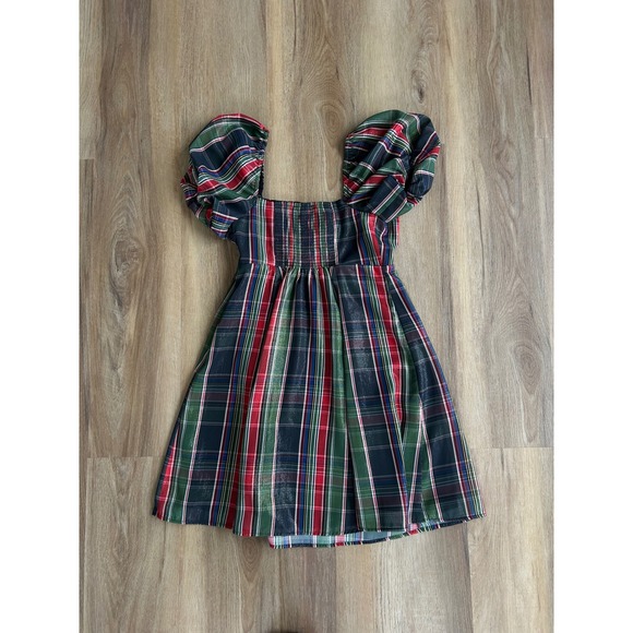 Hill House Matilda Mini Dress Tartan Plaid Metallic Puff Sleeve preppy small - Picture 5 of 9